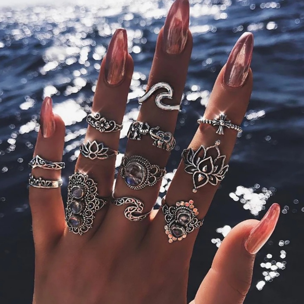 "Wavy" Set of 11 Stackable Midi Rings